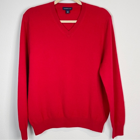 Lands' End Sweaters Lands End Vneck 0 Cashmere Red Sweater M Poshmark